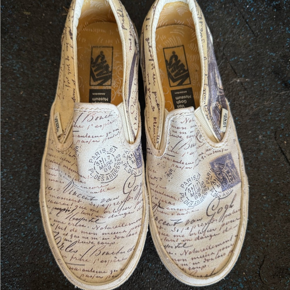 Vans Cream Loafers with Vintage Script Design